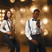 Male Jazzman And Female Saxophonist With Saxophone 2023 11 27 04 53 45 Utc